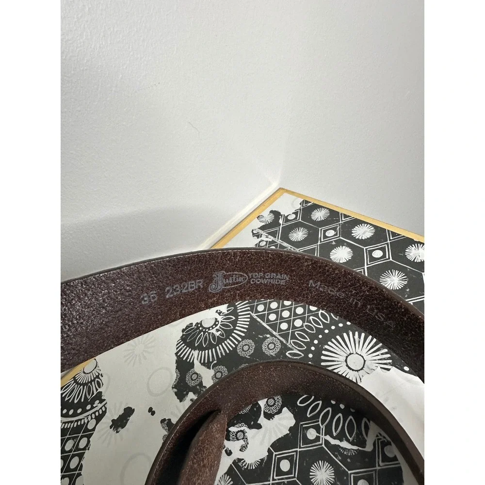 Justin Men's Dark Brown‎ Leather WorkBelt Size 36 Buckle Made in USA